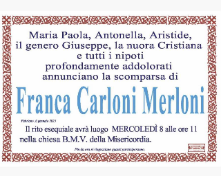 Fabriano piange la scomparsa di Franca Carloni Merloni, moglie di Vittorio Merloni